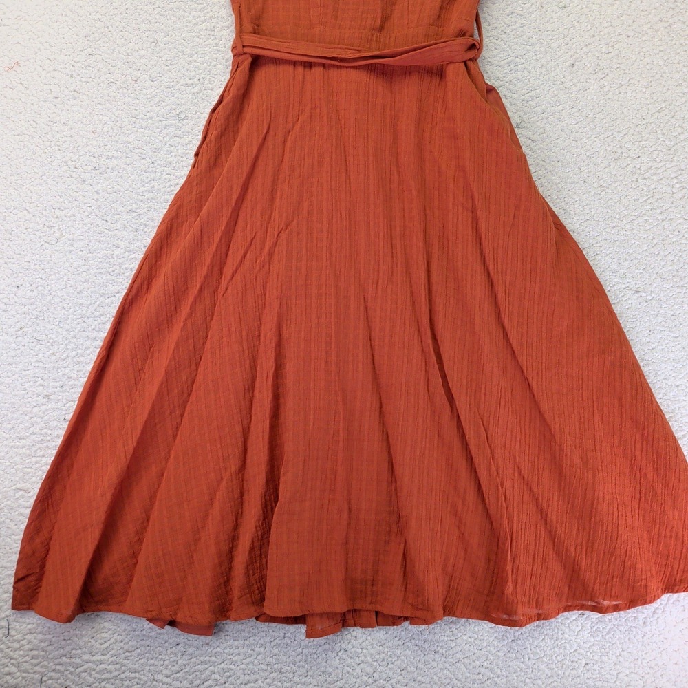 FRNCH Paris Rust Orange Cotton Button Front Tie Shoulder Midi Dress XS F11473 - Picture 6 of 9